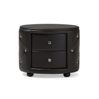 Baxton Studio BBT3119-Black NS Davina Hollywood Glamour Style Oval 2-drawer Leather Upholstered Nightstand